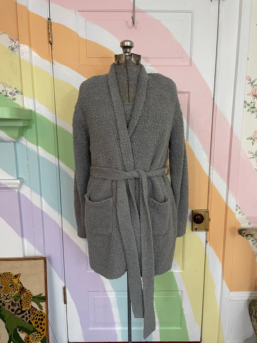 Skims Cozy Knit Robe Cardigan & Tank Set S/M Gray Lounge